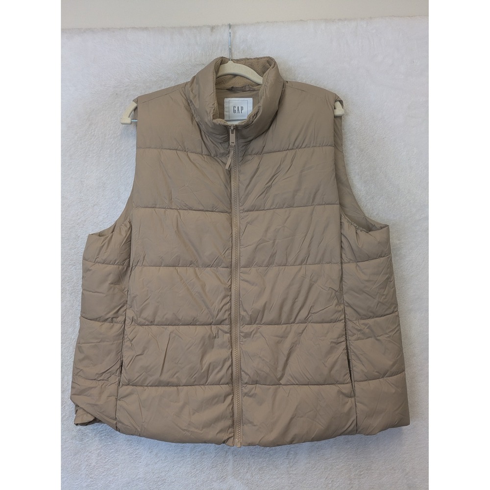 Gap Puffer Vest Women's XL Tan ColdControl Water Resistant Fleece Lined Quilted